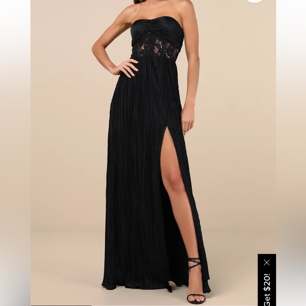Lulu's Black Strapless Lace Maxi Dress